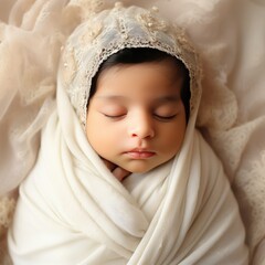 Sleeping Baby Wrapped in a blanket, Fictional Character Created By Generated AI.