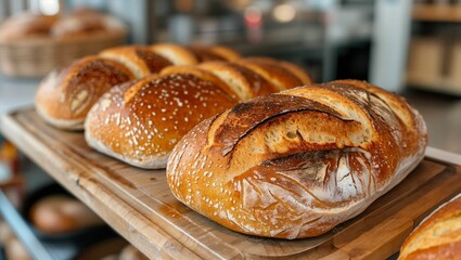 Sourdough loaves, artisan bakery, crusty and golden