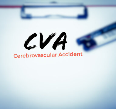 Cerebrovascular Accident medical term isolated with pen and test tube on board background. Cerebrovascular Disease.