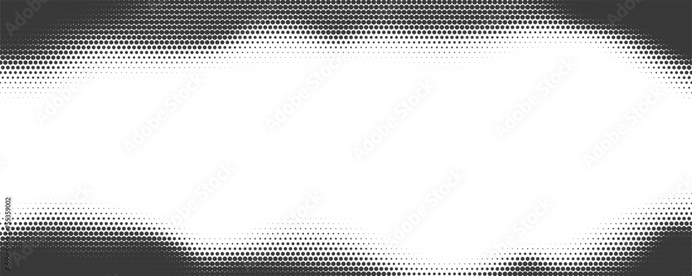 Poster dotted vector background with halftone effect. comic wavy gradient border on white backdrop. old gra