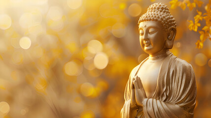 Buddha Statue with blure lights background for Copy Space, Generative AI