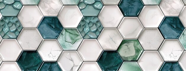 Geometric Hexagon Tiles in Shades of Blue