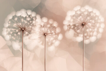 Wallpaper with dandelions flowers in neutral monochrome color palette. - 755359269