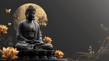 Buddha Statue with Copy Space, Generative AI