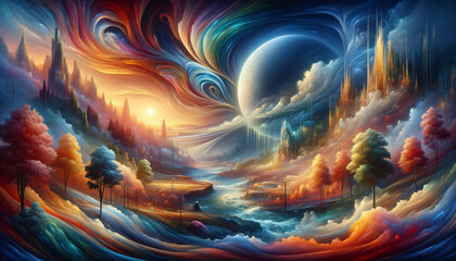 Visualization of fractal realms. imagine dreams come true, very beautiful, surrealism with dynamic lighting.