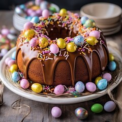 easter cake with eggs and chocolate