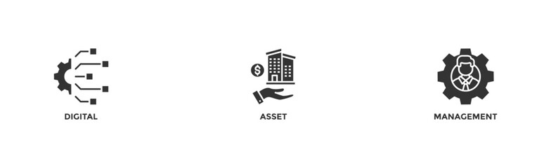 Obraz premium Dam banner web icon illustration concept of digital asset management with icon of binary, automation, processing, design, data, network, and connection 