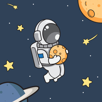 Astronaut Holding Star | Vector | Illustration
