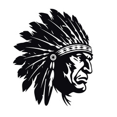 Native American Indian Chief Head Silhouette 