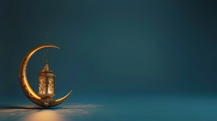 holographic ramadan kareem lantern crescent moon, generative ai