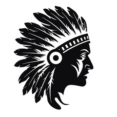 Native American Indian Chief Head Silhouette 