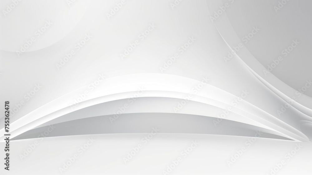 Aufkleber Minimalistic Horizontal Abstract Futuristic White Background with smooth wavy Lines, with light and shadow. A pedestal, a showcase for the presentation of products, cosmetics, Copy space.
