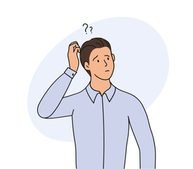 Thinking character. The concept of complexity of choice. Hand drawn illustration vector design.