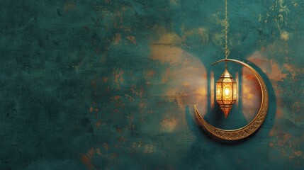 holographic ramadan kareem lantern crescent moon, generative ai
