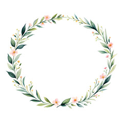 Naklejka premium watercolor-illustration-featuring-botanical-leafy-wreath-frame-tightly-encircling-a-void