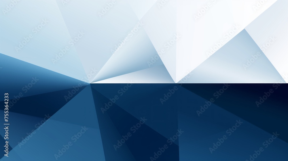 Poster horizontal abstract futuristic white and dark blue background with geometric shapes, triangles. copy