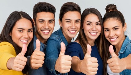 Thumbs Up for Positivity: Group of Young People Showing Agreement