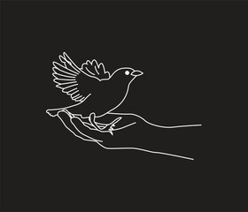 Continuous one line drawing a bird in hand line art
