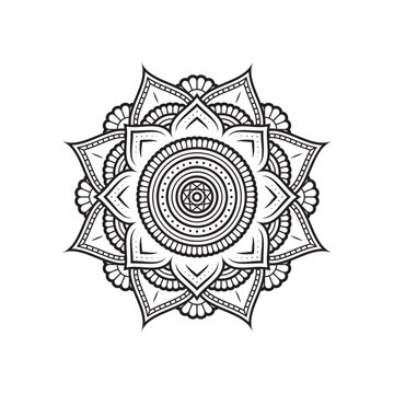 Ethereal Drawing Of Lotus Mandala Lineart in Black And White Monochrome