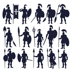 flat design spartan warrior silhouette collection