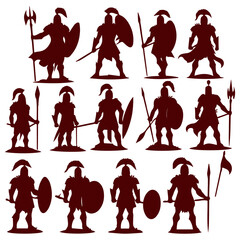 flat design spartan warrior silhouette collection