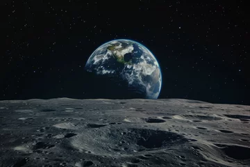Tableaux ronds sur aluminium brossé Pleine Lune arbre Astronauts operate on alien planets