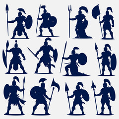 flat design spartan warrior silhouette collection - obrazy, fototapety, plakaty