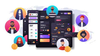 mix race people using online banking smart wallet payment application fintech business investment concept horizontal