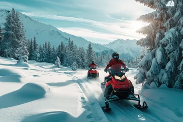 Fotobehang Snowmobiling Through the Trees - Adventure Awaits © shelbys
