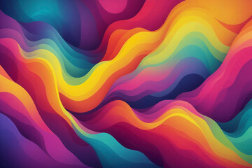 A colorful, abstract painting with a rainbow of colors and a wave-like pattern