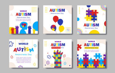 set of world autism awareness day poster for  social media post, banner, cover, background