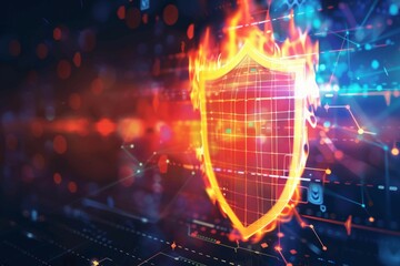 A firewall graphic with vivid flames, defending against incoming digital threats
