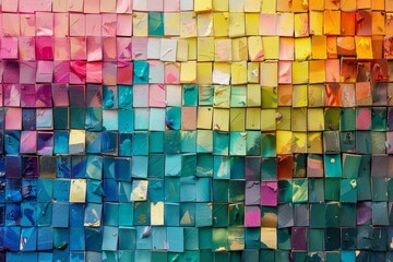 A grid of small, colorful squares against a contrasting background, suggesting pixelated digital art