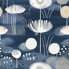 Aqua Terra Brown French Grey Abstract Wild Flower Elegant Leaf Watercolor Scandinavian Design Seamless Pattern Wallpaper Curtain Bedding Upholstery White Background Vector