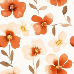 Aqua Terra Brown French Grey Abstract Wild Flower Elegant Leaf Watercolor Scandinavian Design Seamless Pattern Wallpaper Curtain Bedding Upholstery White Background Vector