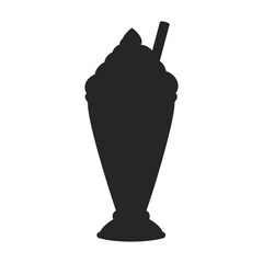 Milkshake with whipped cream topping retro milk bar dessert in vector silhouette - 755369644