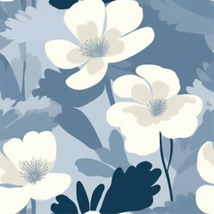 Aqua Terra Brown French Grey Abstract Wild Flower Elegant Leaf Watercolor Scandinavian Design Seamless Pattern Wallpaper Curtain Bedding Upholstery White Background Vector