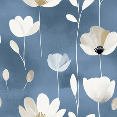 Aqua Terra Brown French Grey Abstract Wild Flower Elegant Leaf Watercolor Scandinavian Design Seamless Pattern Wallpaper Curtain Bedding Upholstery White Background Vector