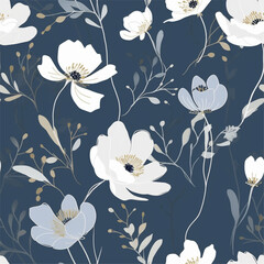 Aqua Terra Brown French Grey Abstract Wild Flower Elegant Leaf Watercolor Scandinavian Design Seamless Pattern Wallpaper Curtain Bedding Upholstery White Background Vector