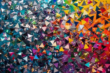 A mosaic of tiny, multicolored triangles forming a complex, kaleidoscopic pattern