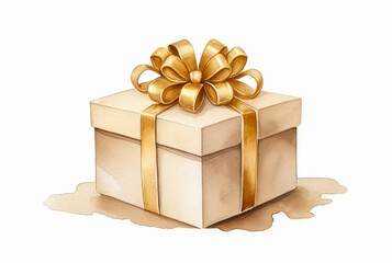 Gift box with golden bow isolated on white background, clipping path included