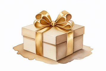 Obraz premium Gift box with golden bow isolated on white background, clipping path included