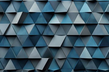 A series of overlapping triangles in varying shades of blue and gray, creating a sense of depth and movement