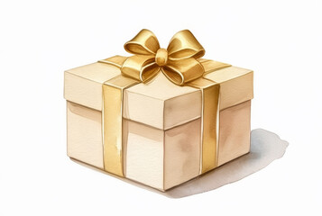 Obraz premium Gift box with golden bow isolated on white background, clipping path included