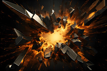 golden explosion breakaway fractal - obrazy, fototapety, plakaty