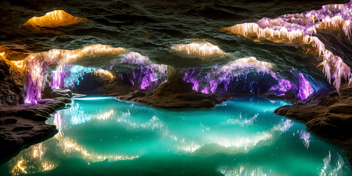 Glowing Caverns. An underground wonderland, a cavern adorned with luminescent crystals.