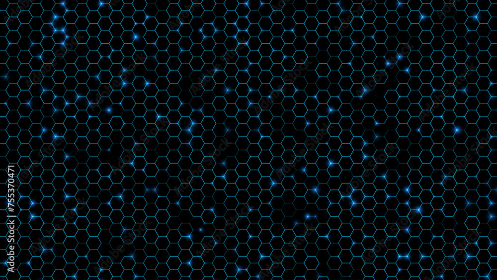 Poster Dark Hexagon Abstract Technology or Science Background. Hi Tech Hexagon Grid. Vector Illustration.
