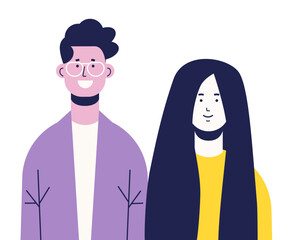 couple in casual clothes standing together young man woman portrait horizontal