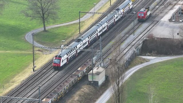 Swiss Railway Junction in Lush Green Setting - top view