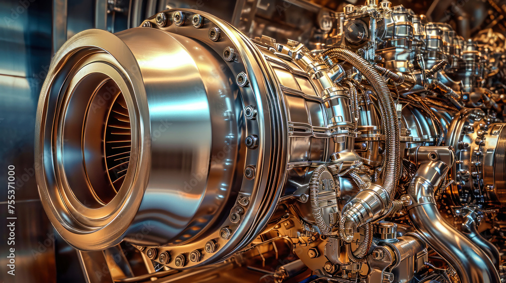 Poster detailed view of advanced mechanical device in production, showcasing high-tech components and intri